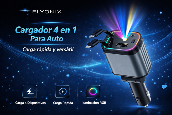 Cargador 4 en 1 Elyonix™ para Auto con Iluminación LED